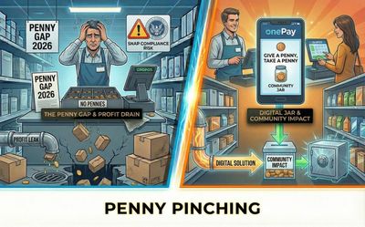 Penny Gap vs Digital Solution - onePay Digital Jar solving cash rounding and SNAP compliance for grocery retailers