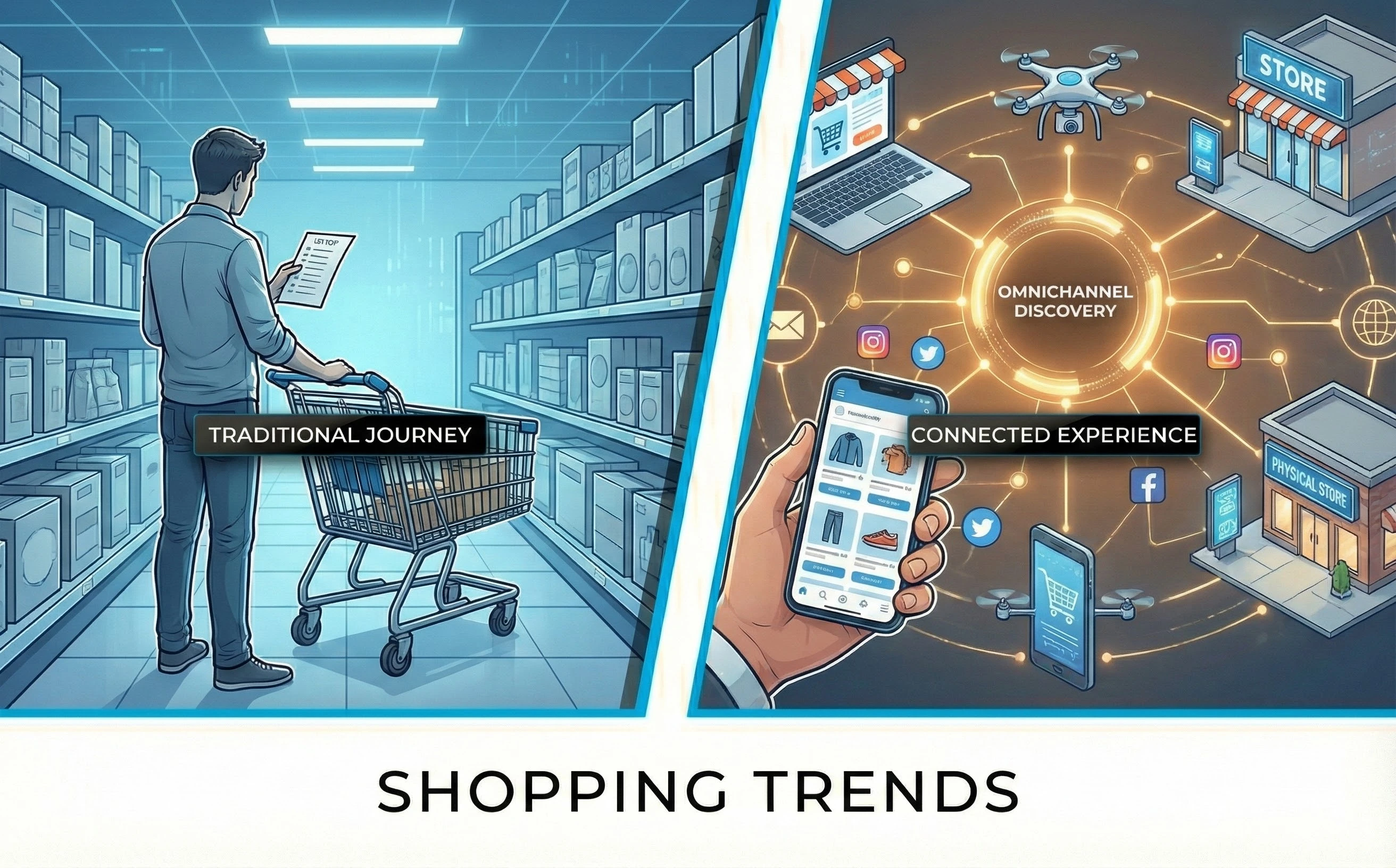 Traditional Journey vs Connected Experience - omnichannel shopping trends